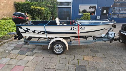 Leuke speedboot / visboot met 40 pk mercury incl trailer, Watersport en Boten, Motorboten en Motorjachten, Gebruikt, Polyester