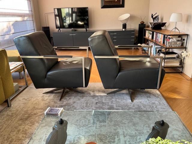 2 Montel draaifauteuils ‘Apple Plus’, Huis en Inrichting, Fauteuils, Gebruikt, Leer, Metaal, Overige materialen, 125 cm of meer
