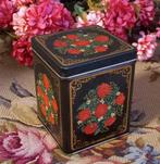 Leuk brocant Engels blikje, zwart/goud, rode rozen, Ophalen of Verzenden