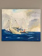 Schilderij Vissersboot 38x46cm., Antiek en Kunst, Kunst | Schilderijen | Klassiek, Ophalen