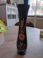 Vintage Houten Vaas met Bloemmotief, Ophalen of Verzenden