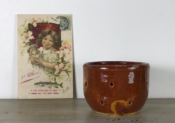 Franse aardewerk terracotta kaasmal bruin/oker geglazuurd beschikbaar voor biedingen