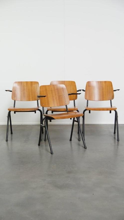 Set van 4 vintage jaren ’60 Marko stoelen met armleuningen, Huis en Inrichting, Stoelen, Gebruikt, Vier, Bruin, Ophalen