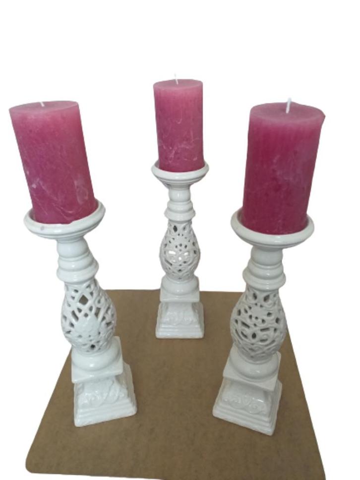 Aardewerk/keramiek kandelaar 3 x met kaars., Huis en Inrichting, Woonaccessoires | Kandelaars en Kaarsen, Gebruikt, 25 tot 50 cm