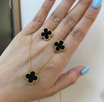 VAN CLEEF GOUDEN SET KETTING EN OORBELLEN, Sieraden, Tassen en Uiterlijk, Kettingen, Ophalen of Verzenden, Nieuw, Zwart, Goud