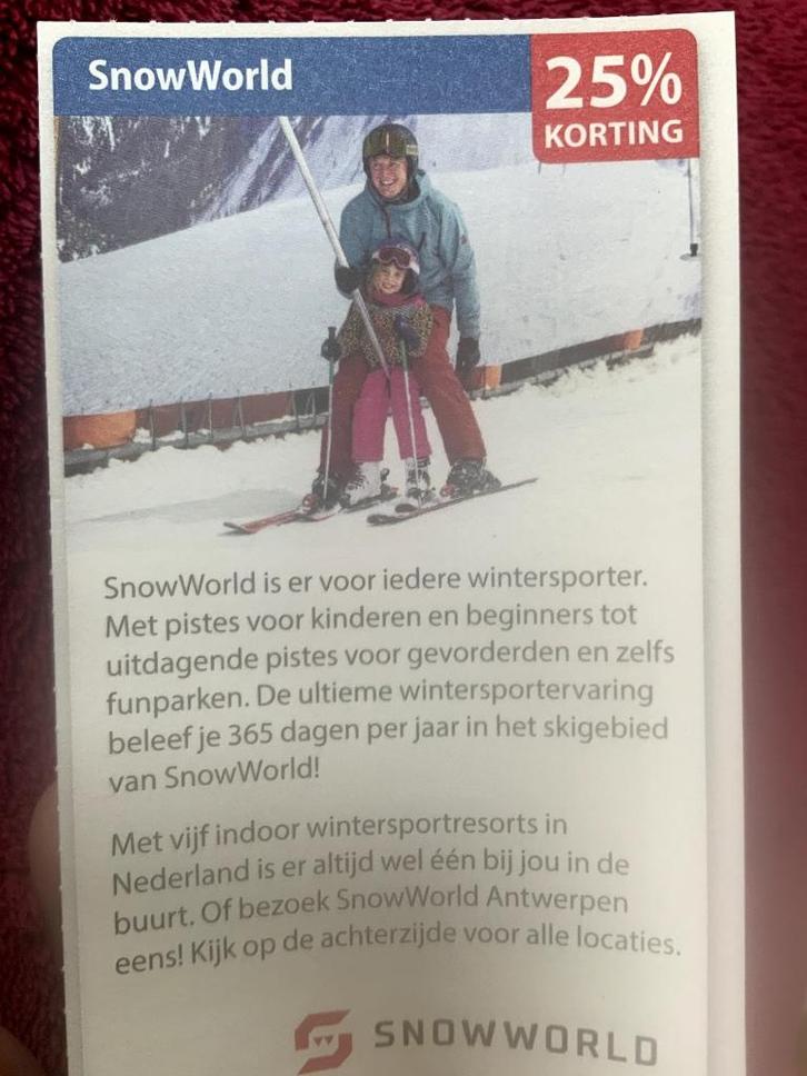 SnowWorld Voordeelbon, Tickets en Kaartjes, Kortingen en Cadeaubonnen, Drie personen of meer, Overige typen, Kortingsbon