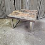 Bijzettafel wagonhout vintage look mancave, Ophalen, Minder dan 55 cm, Gebruikt, Vierkant