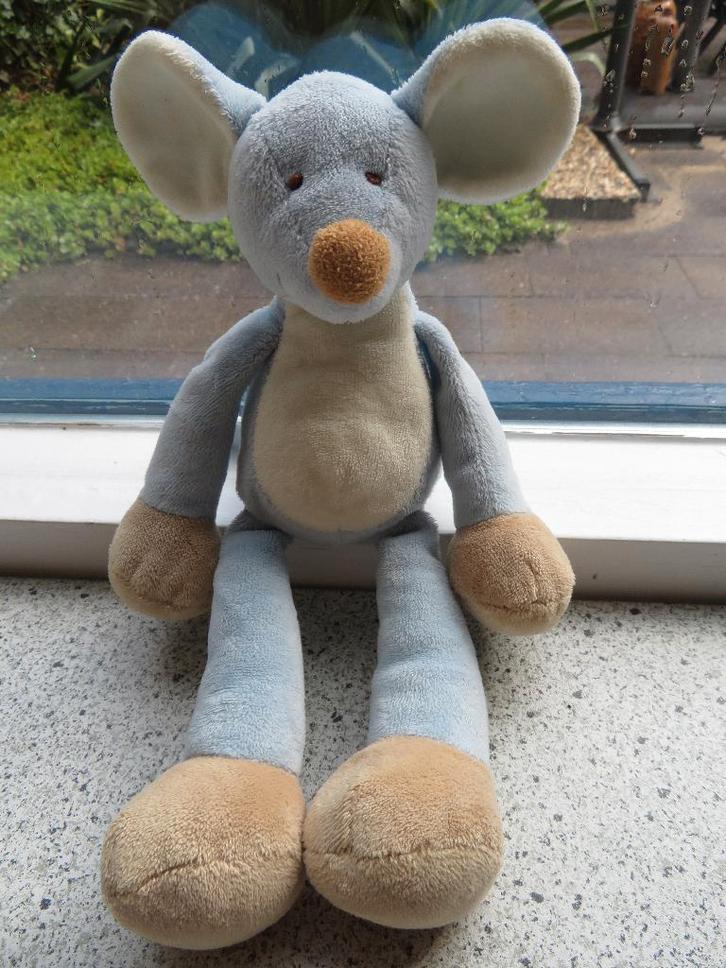 Muis zacht licht blauw creme velours merk Nicotoy, Kinderen en Baby's, Speelgoed | Knuffels en Pluche, Zo goed als nieuw, Overige typen