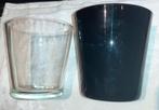 decoratie set 2 vazen of kaarsenhouders wit en zwart, Huis en Inrichting, Verzenden, Wit, Minder dan 50 cm, Glas