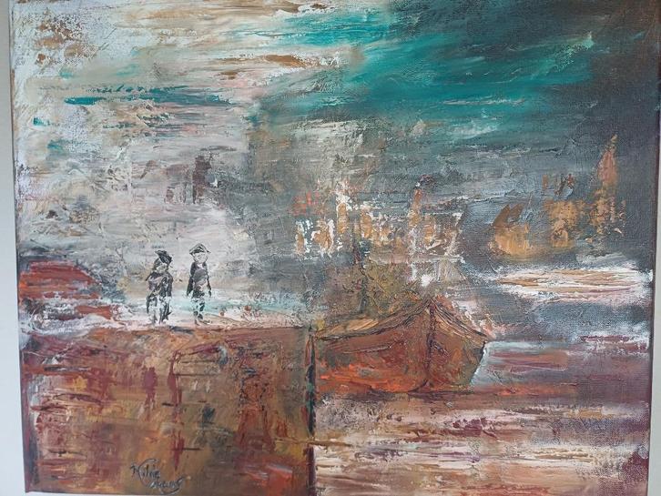 Haven Rotterdam, olieverf paletmes, nieuw., Antiek en Kunst, Kunst | Schilderijen | Modern, Ophalen