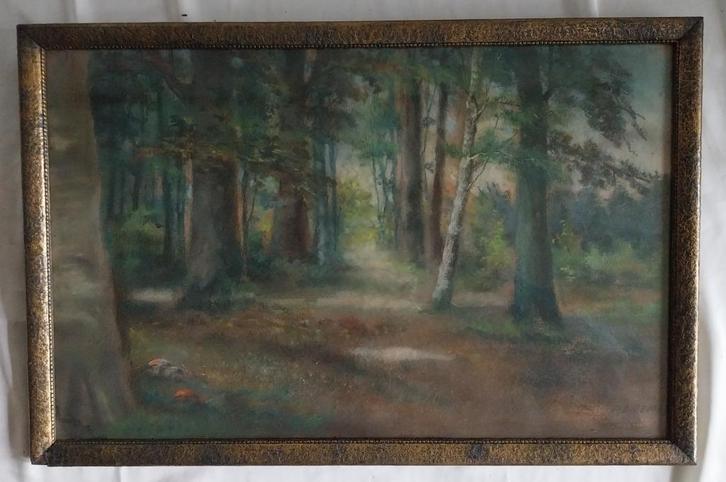 P. Zeeman (XXe) - Bospad - Pastel - 1950, Antiek en Kunst, Kunst | Schilderijen | Klassiek, Ophalen of Verzenden