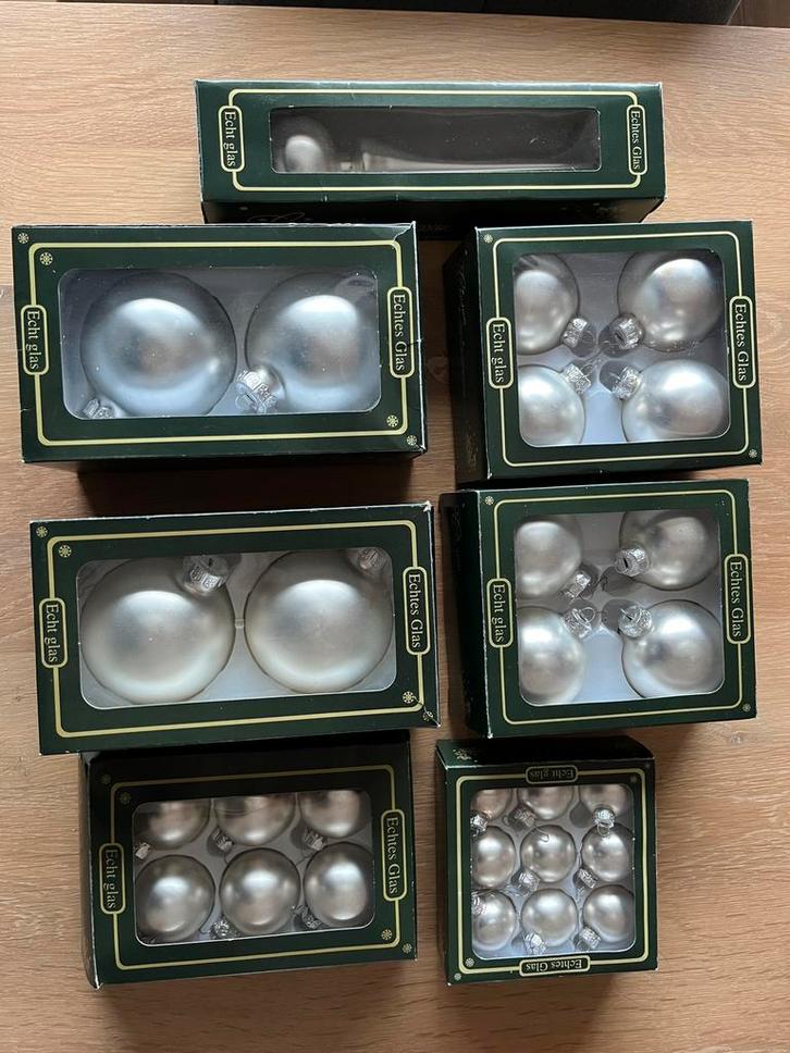 Complete kerstboomversiering GLAS zilver en wit, Diversen, Kerst, Gebruikt, Ophalen of Verzenden
