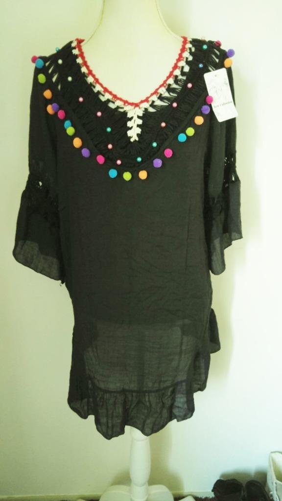 TRENDY zwart Ibizastijl tuniek met leuke details mt. L, Kleding | Dames, Blouses en Tunieken, Nieuw, Maat 42/44 (L), Zwart, Ophalen of Verzenden