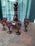 Te koop Antieke boheems kristallen karaf met 6 wijnglazen, Antiek en Kunst, Antiek | Glas en Kristal, Ophalen