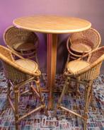 Rotan vintage bartafel met 4 barstoelen, Ophalen, Gebruikt, 90 cm of meer, Riet