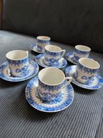 6 kop en schotels Engels motief Blauw, Ophalen of Verzenden