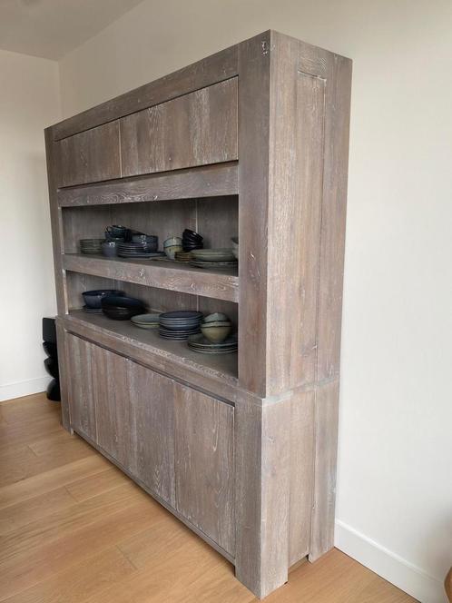 Eikenhouten buffetkast te koop, kleur taupe grijs, Huis en Inrichting, Kasten | Buffetkasten, Zo goed als nieuw, 200 cm of meer