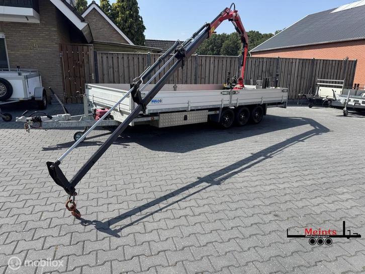 Hulco MEDAX-3 plateauwagen 3 asser met laad kraan 500x200, Auto diversen, Aanhangers en Bagagewagens, Gebruikt