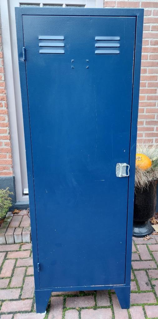 Vintage locker kast, blauw, metaal, Huis en Inrichting, Kasten | Lockerkasten, Gebruikt, Ophalen