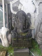 Oud Karaktervol Stenen Ganesha Beeld van Lavasteen 100cm, Tuin en Terras, Tuinbeelden, Ophalen of Verzenden, Boeddhabeeld, Zo goed als nieuw