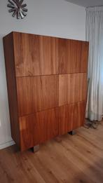 Moderne houten design kast met 6 vakken, Ophalen, Met deur(en), 100 tot 150 cm, Teakhout