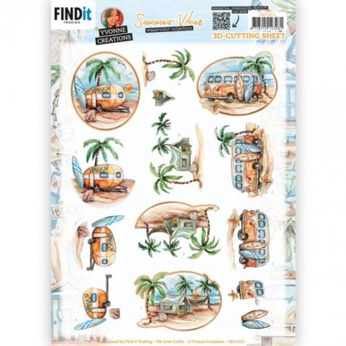 Yvonne Creations CD11913 Summer Vibes Camping 3D knipvel A4, Hobby en Vrije tijd, Kaarten | Zelf maken, Nieuw, Knipvel, Overige thema's
