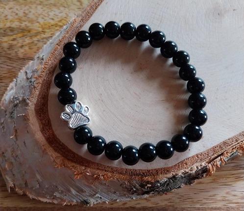 armbandje obsidiaan kralen met pootje bedeltje, Sieraden, Tassen en Uiterlijk, Armbanden, Overige materialen, Zwart, Met bedels of kralen