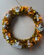 Vintage kerstkrans met verlichting en houten figuurtjes, Ophalen of Verzenden, Gebruikt