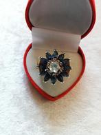 Mooie Goud Doublé ring met Swarovski kristallen - blauw bloe, Sieraden, Tassen en Uiterlijk, Antieke sieraden, Verzenden, Overige materialen
