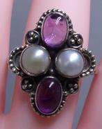 Nieuwe zilveren ring met Parels en Amethisten, Sieraden, Tassen en Uiterlijk, Ringen, Verzenden, Paars, Nieuw, Dame
