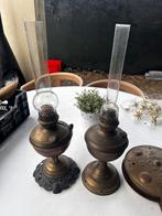 Partij antiek koper & messing o.a. olielampen, haardset, Ophalen of Verzenden, Koper