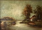 Leuk schilderij boerderij aan het water., Ophalen