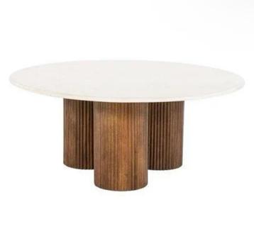 Ronde Mango Houten Salontafel met Marmer Blad beschikbaar voor biedingen
