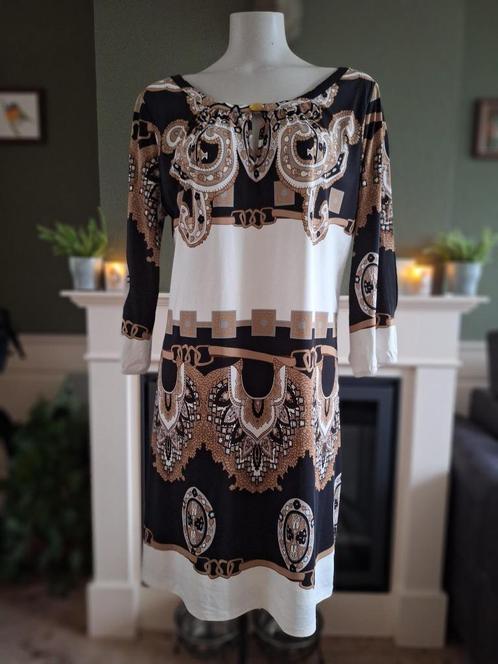 K-Design K Design crème zwart bruin jurk XL Gratis Verzenden, Kleding | Dames, Jurken, Zo goed als nieuw, Maat 46/48 (XL) of groter