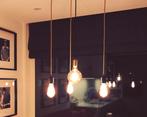 Industriële set van 4 hanglampen, Ophalen, Zo goed als nieuw, Glas, 75 cm of meer