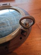 Oude Zware messing patrijspoort spiegel, Verzamelen, Scheepvaart, Ophalen, Gebruikt, Gebruiksvoorwerp, X