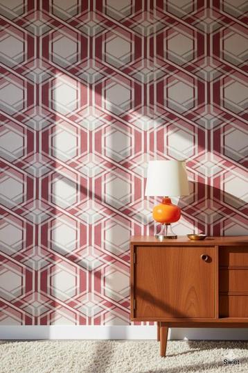 14254 vintage geometrisch behang roze grijs rood swiet beschikbaar voor biedingen