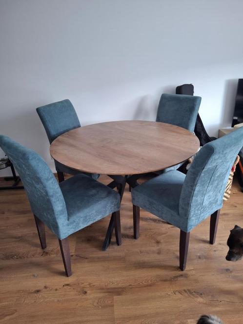 Ronde eettafel met 4 stoelen – Ø120 cm – moet weg! €90, Huis en Inrichting, Tafels | Eettafels, Gebruikt, 100 tot 150 cm, 100 tot 150 cm