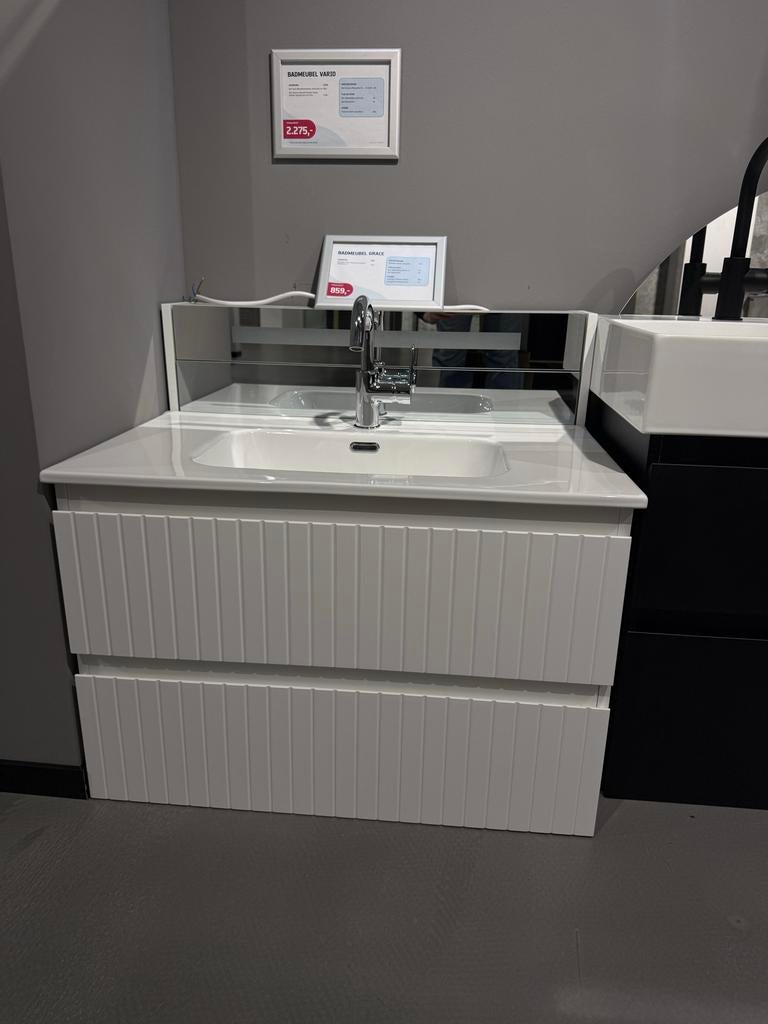 Complete badmeubelset 80cm - wit ribbelfront, Huis en Inrichting, Badkamer | Badkamermeubels, Ophalen, 50 tot 100 cm, Zo goed als nieuw