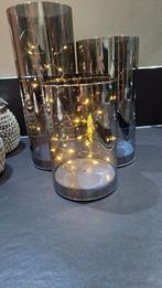 3 glazen windlichten LED-verlichting & 3 voor Waxinelichtjes, Huis en Inrichting, Woonaccessoires | Kandelaars en Kaarsen, Overige materialen