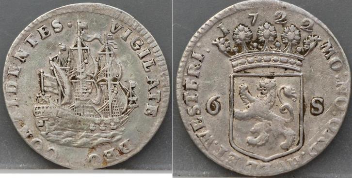 6 stuiver 1722 Scheepjesschelling West Friesland, Postzegels en Munten, Munten | Nederland, Losse munt, Overige waardes, Vóór koninkrijk