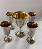 5-delige sterling zilveren Kiddush-set (verguld binnenwerk), Ophalen of Verzenden, Zilver