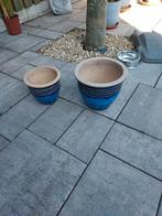 Blauwe aardewerken bloempotten, Ophalen, Gebruikt, Rond, Minder dan 25 cm