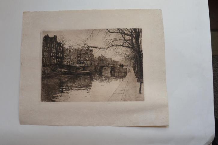 AMSTERDAM BROUWERSGRACHT ETS POL DOM Mooie kwaliteit GE1, Antiek en Kunst, Kunst | Etsen en Gravures, Verzenden