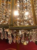 Kristallen tafellamp kroonluchter brocante messing goud, Huis en Inrichting, Lampen | Tafellampen, Ophalen of Verzenden, Metaal