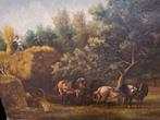 Oud schilderij: Paarden en oogsttafereel, Antiek en Kunst, Ophalen of Verzenden