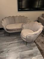 Bank 2 zits + Fauteuil Stoel Velvet Taupe, Ophalen, Zo goed als nieuw, 75 tot 100 cm