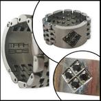 Zilverkleurige stalen ring met zwarte stenen (Mark Bos), Sieraden, Tassen en Uiterlijk, Ringen, IJzer of Staal, 19 tot 20, Heer