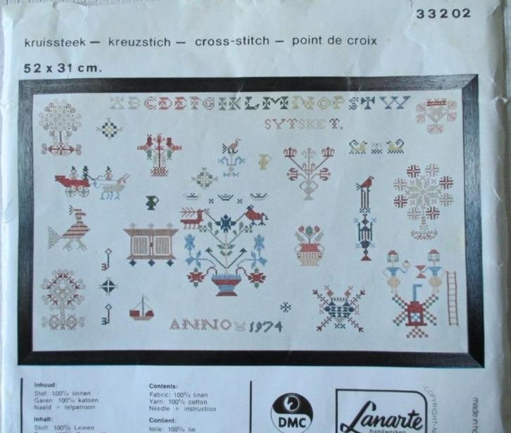 Borduurpakket Lanarte 33202 merklap 1974 kruissteek,borduren, Hobby en Vrije tijd, Borduren en Borduurmachines, Nieuw, Borduurpakket