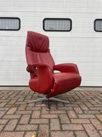 Nette draaibare rode leren relax fauteuil / relax stoel, Huis en Inrichting, Fauteuils, Ophalen, Gebruikt, Minder dan 75 cm, Nvt